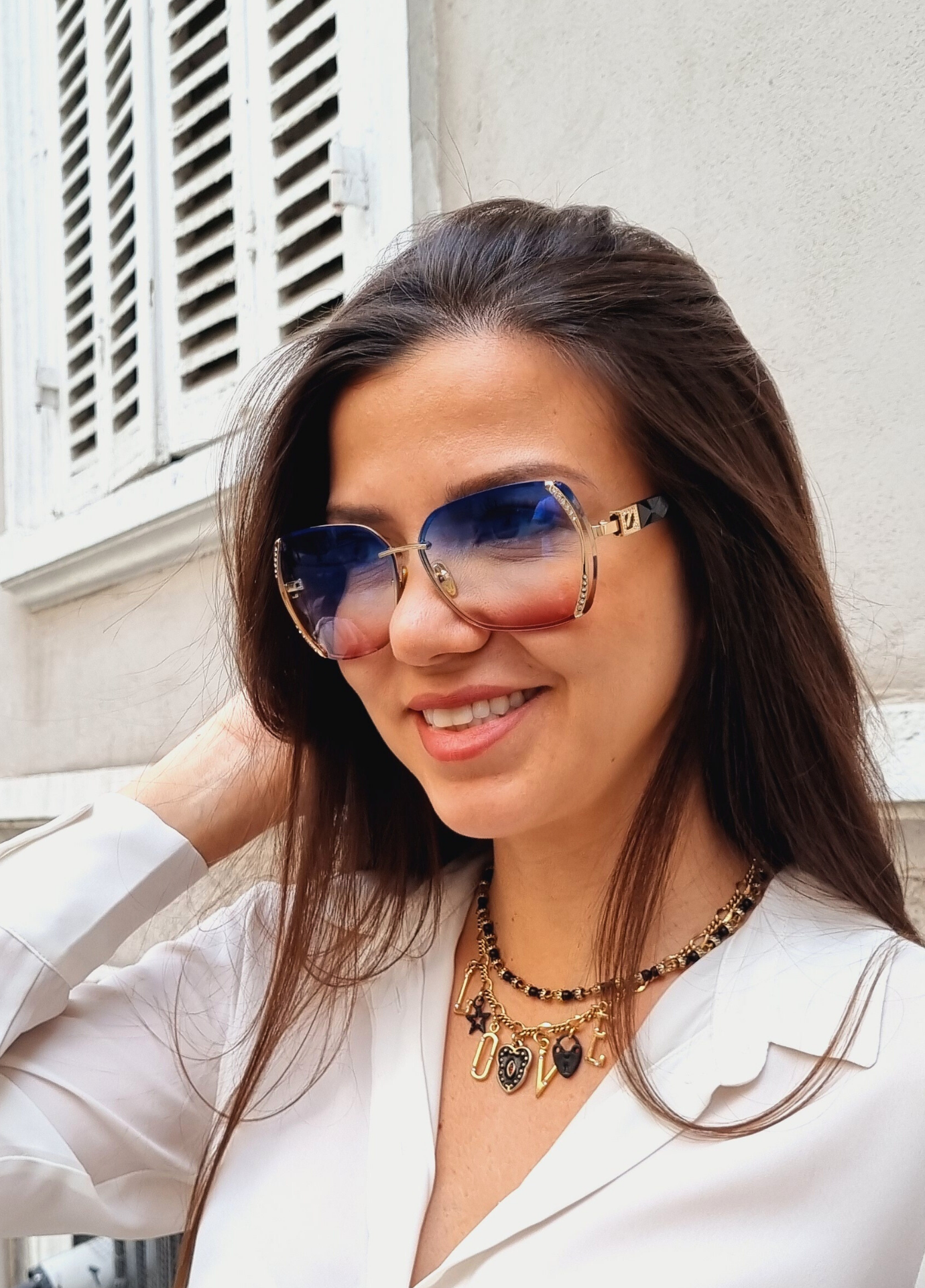 Queen Swarovski Antirefle Cam Özellikli Mavi Kahve Güneş Gözlüğü