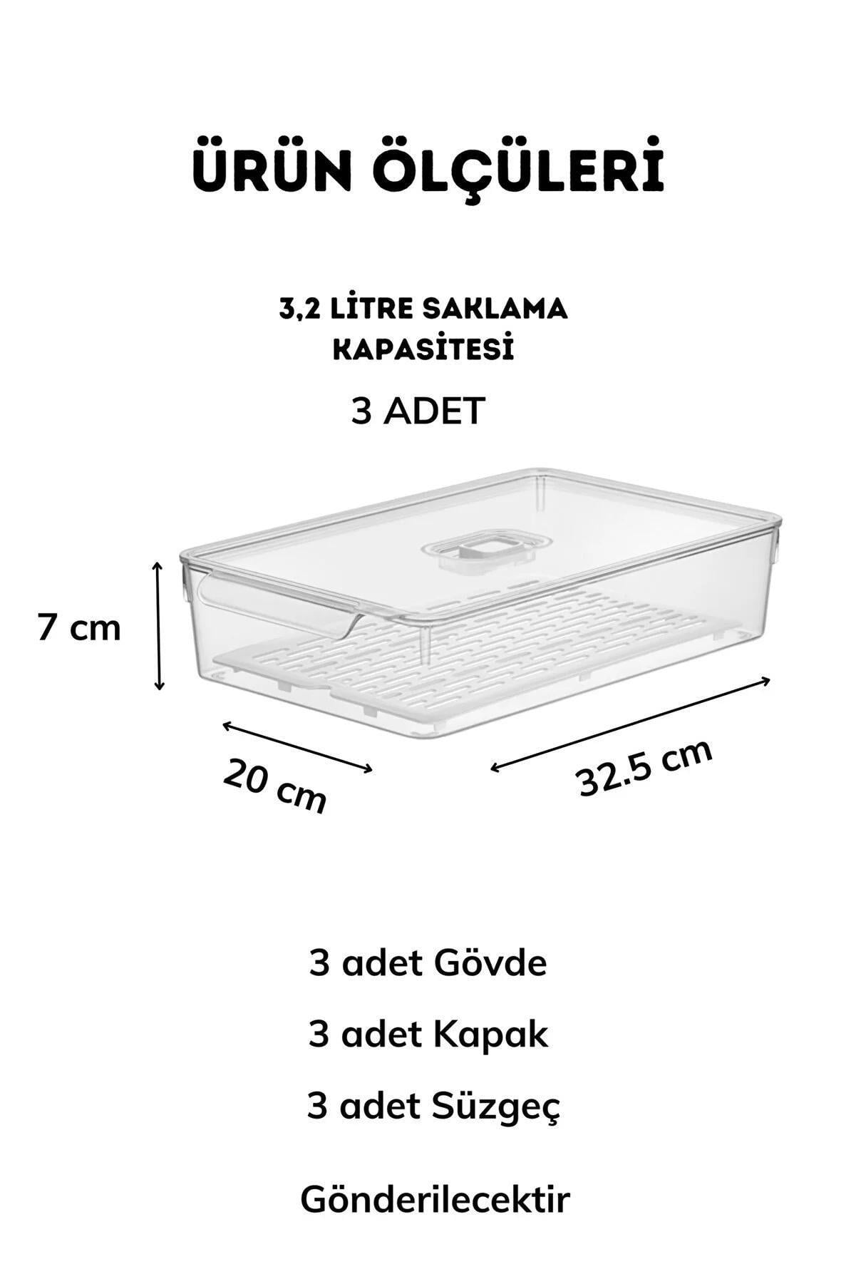 Gloss Large 3lü SÜZGEÇLİ Kapaklı Buzdolabı Düzenleyici,dolap Içi Düzenleyici,organizer,saklama Kabı