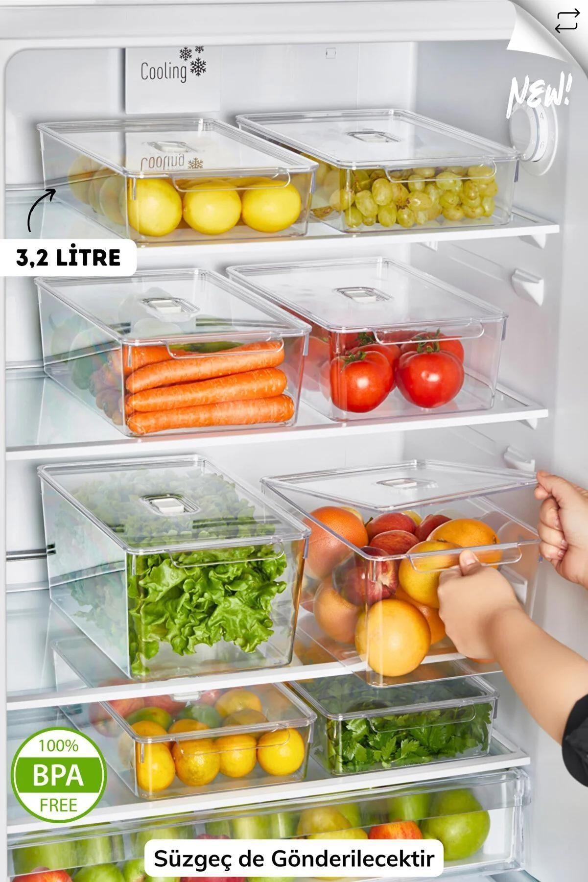 Gloss Large 3lü SÜZGEÇLİ Kapaklı Buzdolabı Düzenleyici,dolap Içi Düzenleyici,organizer,saklama Kabı