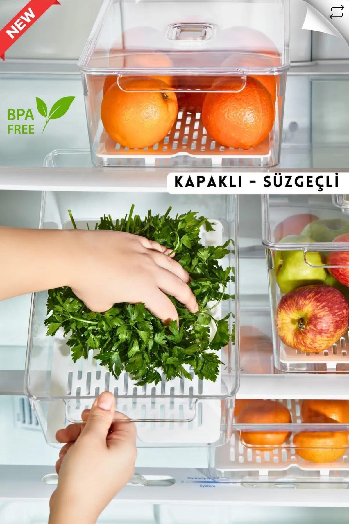 Gloss Xxl 3lü SÜZGEÇLİ Kapaklı Buzdolabı Düzenleyici,dolap Içi Düzenleyici,organizer,saklama Kabı