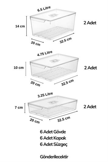 Gloss 6lı Mix SÜZGEÇLİ Kapaklı Buzdolabı Düzenleyici,dolap Içi Düzenleyici,organizer,saklama Kabı