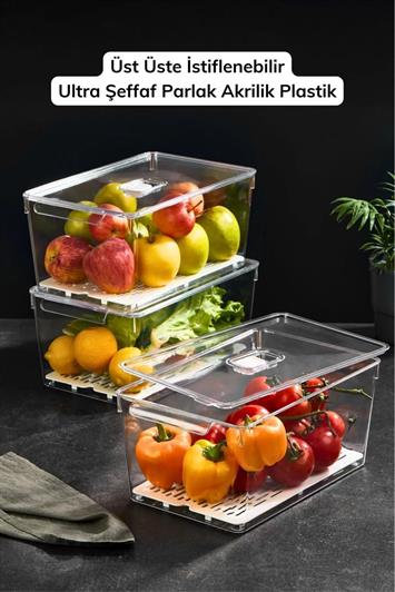 Gloss Xxl 3lü SÜZGEÇLİ Kapaklı Buzdolabı Düzenleyici,dolap Içi Düzenleyici,organizer,saklama Kabı