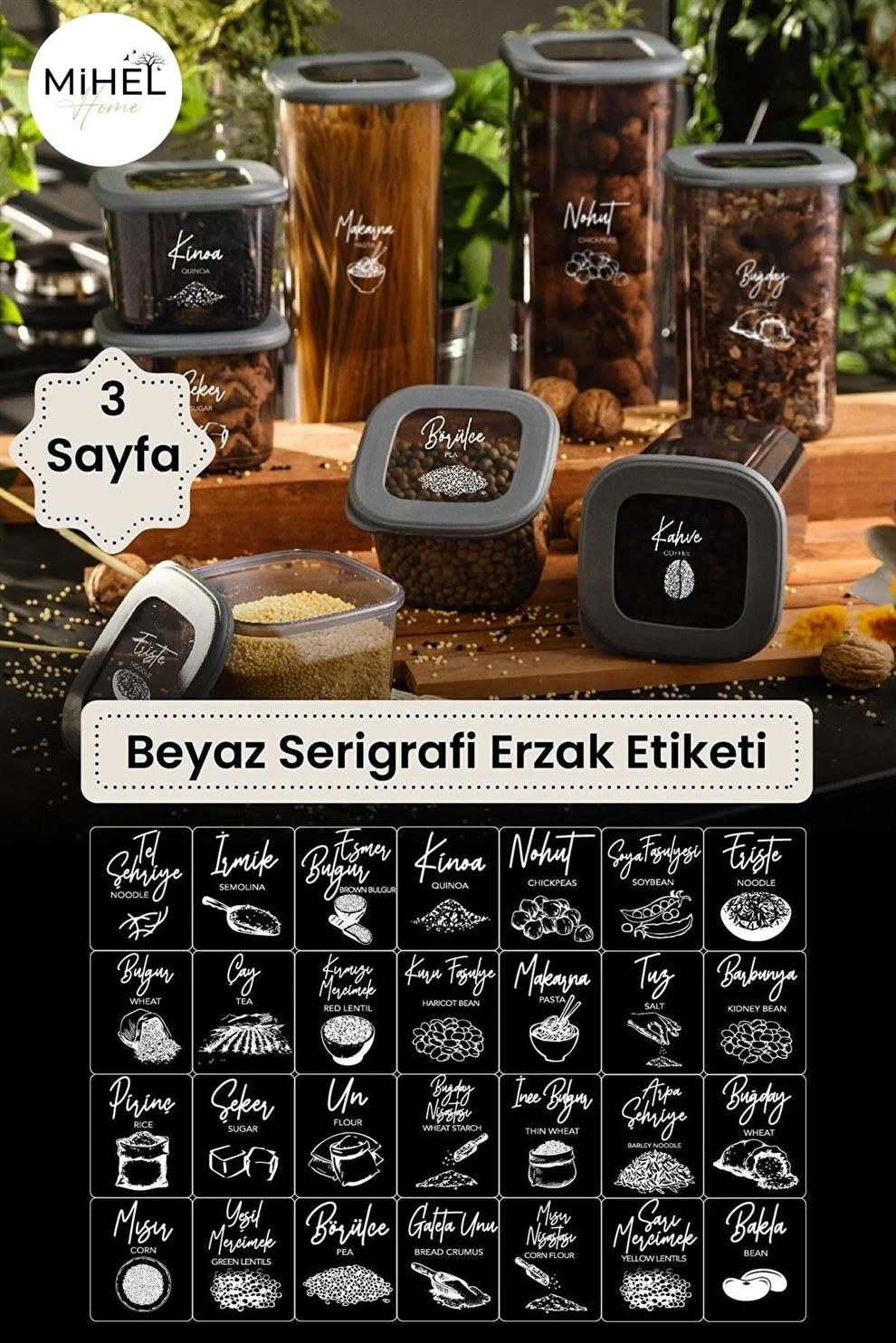 30'Lu  Beyaz Serigrafi Erzak EtiketiMİHEL