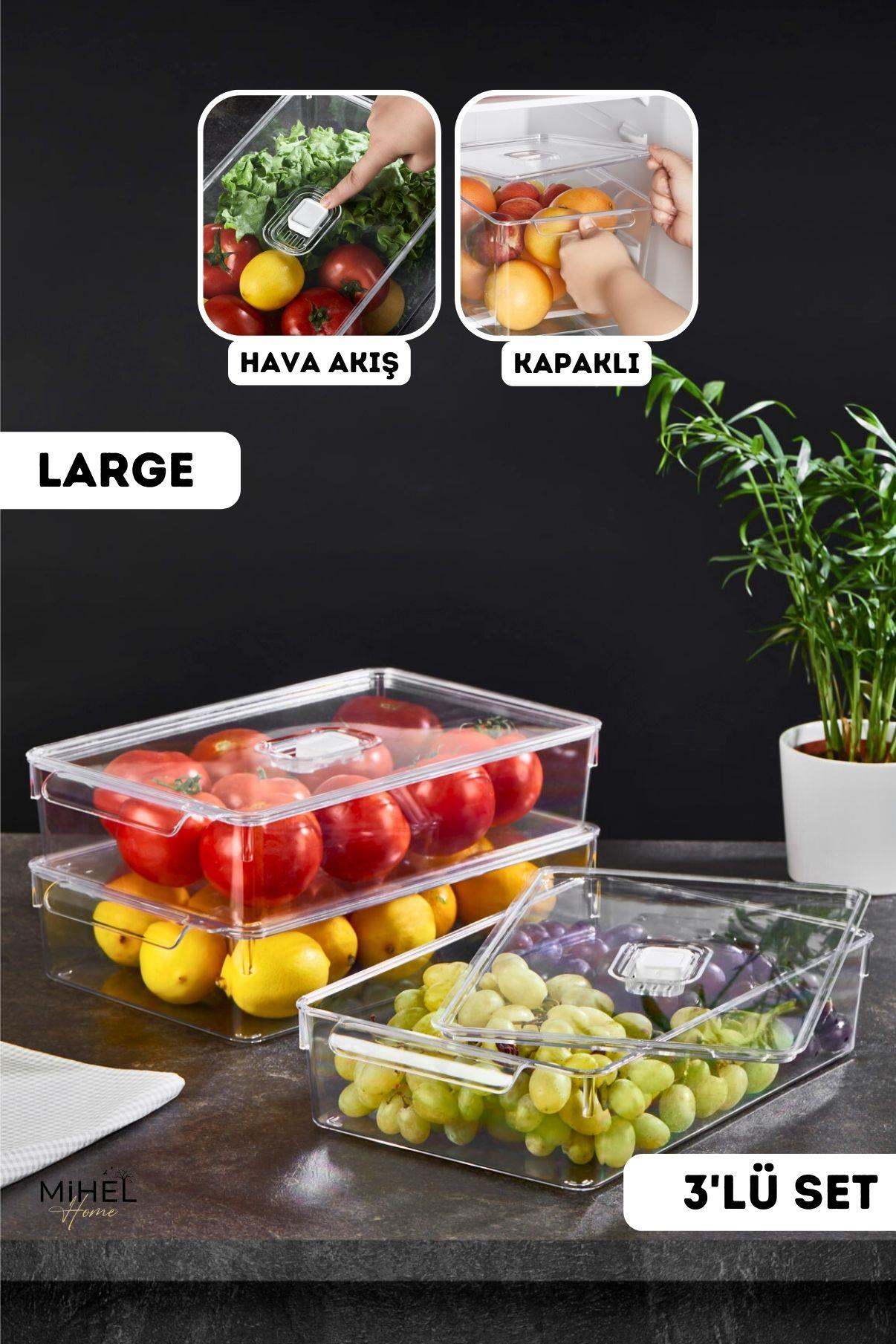 Gloss 3'Lü Large Kapaklı Buzdolabı & Dolap Içi Düzenleyici OrganizerMİHEL