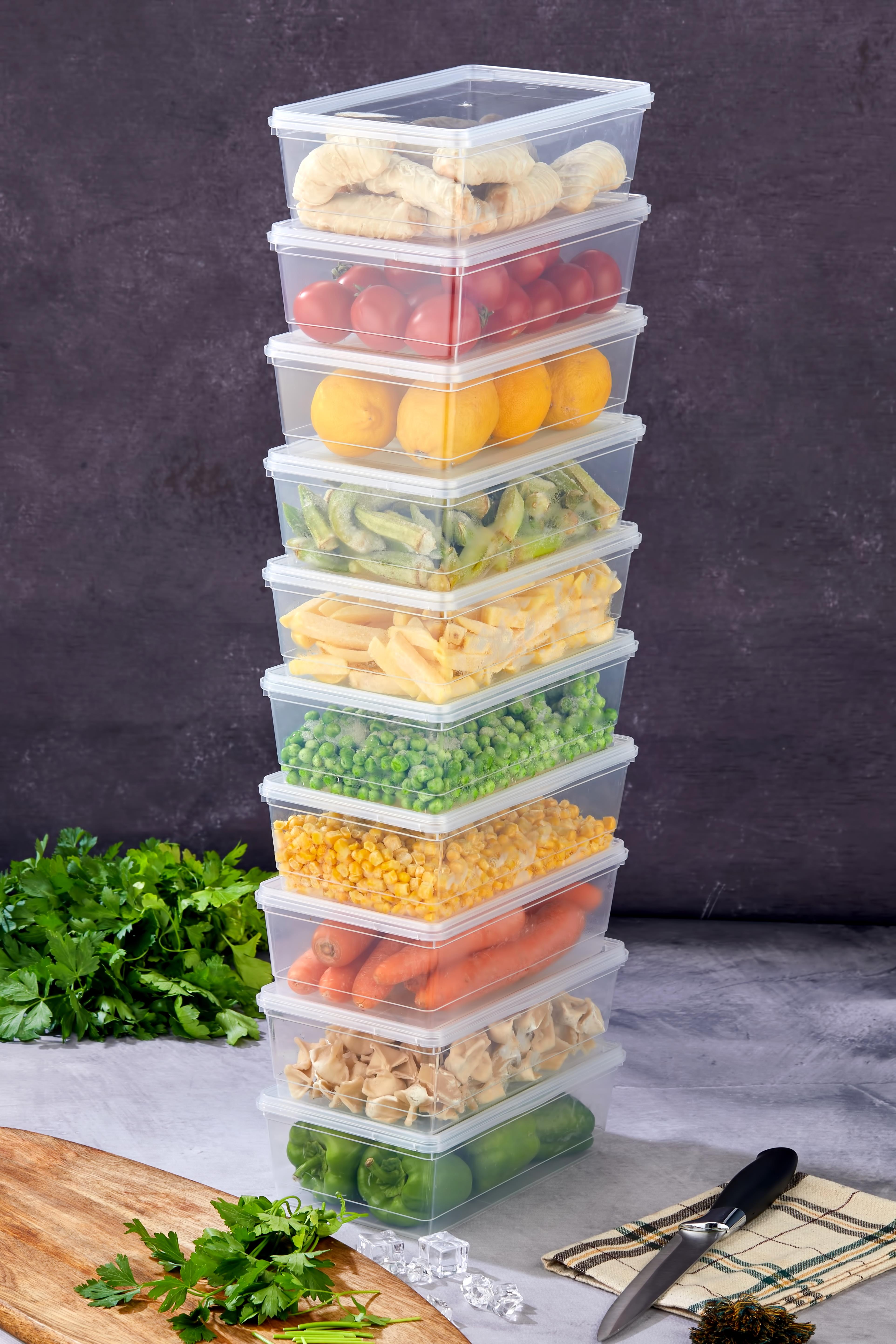 Mihel  Flexy 10 Adet 2 Litre Derin Dondurucu Kendinden Kapaklı Saklama kabı ŞeffafMİHEL