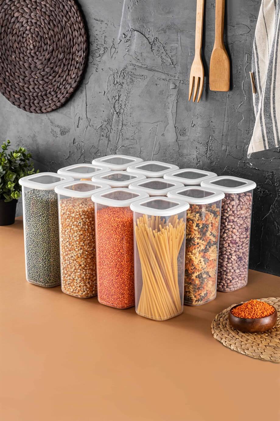 Mihel Poly 12'li 1750ml Kare Saklama Kabı Beyaz RenkMİHEL