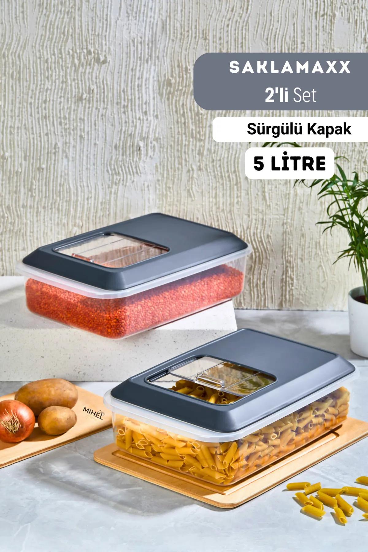 Mihel Saklamaxx 5 Litre 2'li Erzak Bakliyat Deterjan Çok Amaçlı Sürgülü Kayar Kapaklı Saklama KabıMİHEL