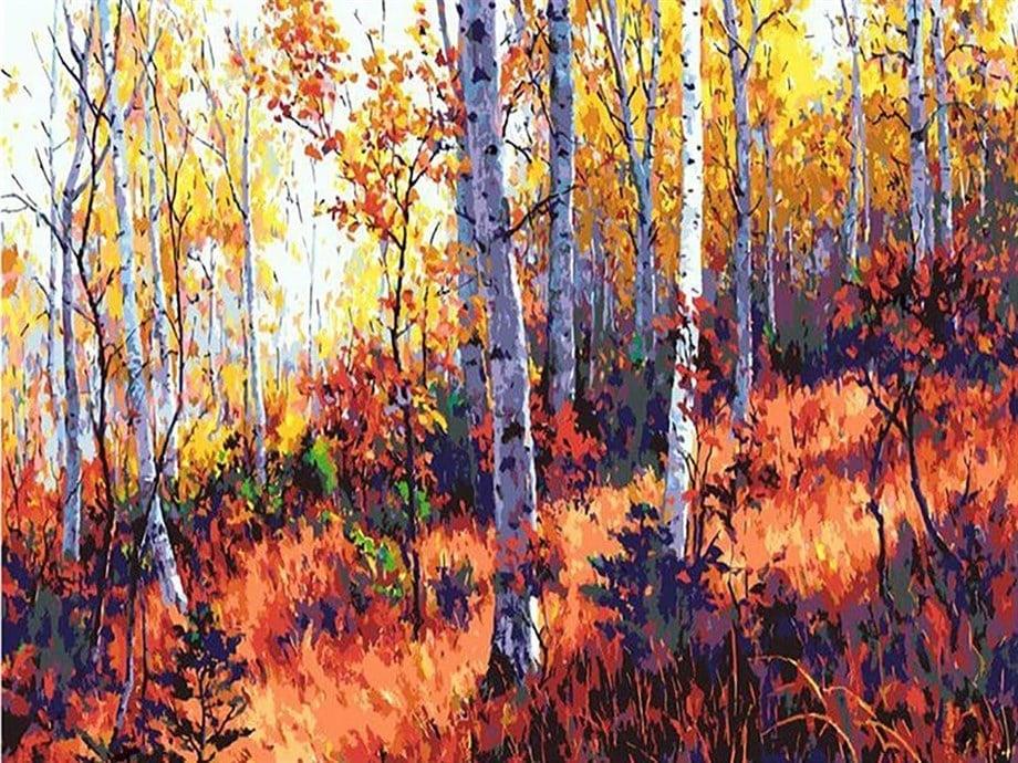 Ağaçların Altında Sayılarla Boyama Seti(40x50 cm Tuval Şasesine Gerili)