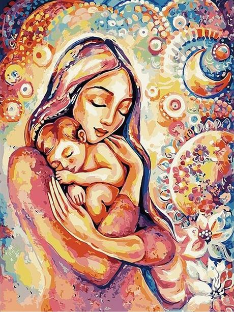 Anne Şefkati Sayılarla Boyama Seti 40x50 cm (Tuvale Gerili)