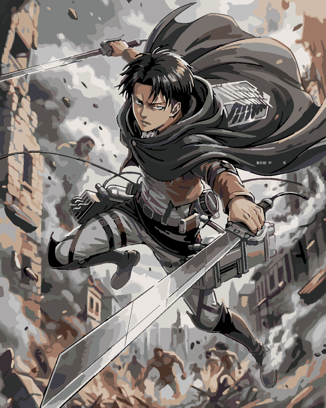 Attack of Titan Levi Ackerman 7 Boyama Seti 40x50 cm (Tuvale Gerili)