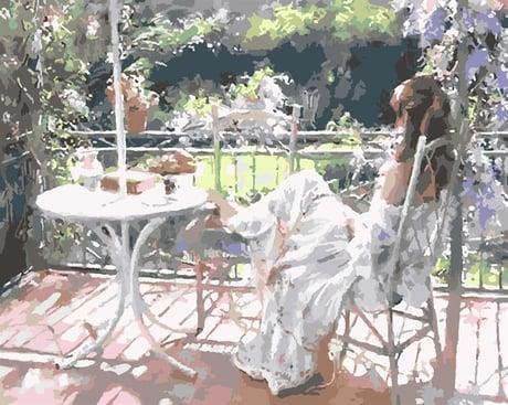 Bahçedeki Genç Kız Sayılarla Boyama Seti  (Tuvale Gerili)