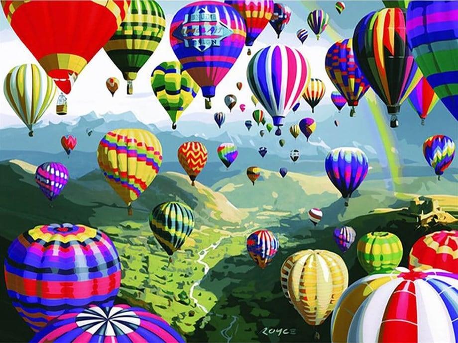 Balon Yağmuru Sayılarla Boyama Seti 40x50 cm (Tuvale Gerili)