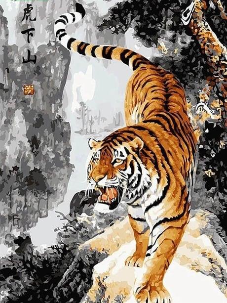 Bengal Kaplanı Sayılarla Boyama Seti 40x50 cm (Tuvale Gerili)
