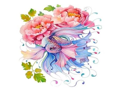 Beta Balığı Sayılarla Boyama Seti 40x50 cm (Tuvale Gerili)