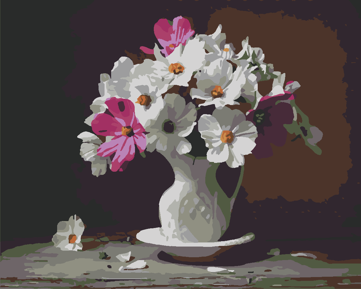 Beyaz Çiçekler Boyama Seti 40x50 cm (Tuvale Gerili)