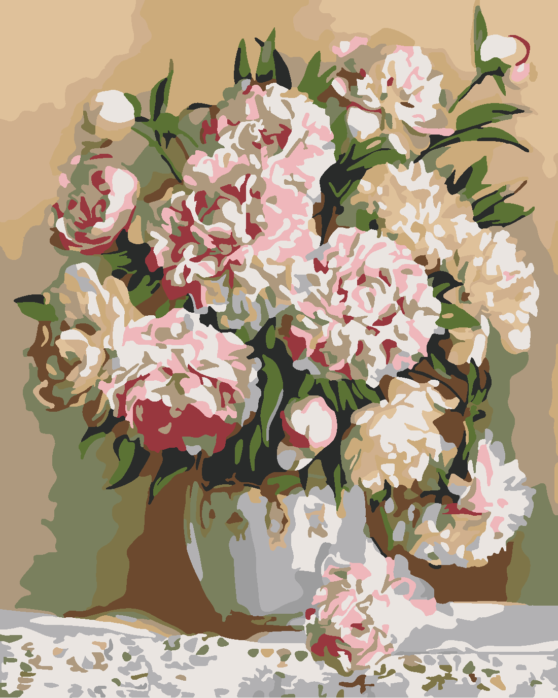 BEYAZ VAZODAKİ ŞAKAYIKLAR 2 Boyama Seti 40x50 cm (Tuvale Gerili)