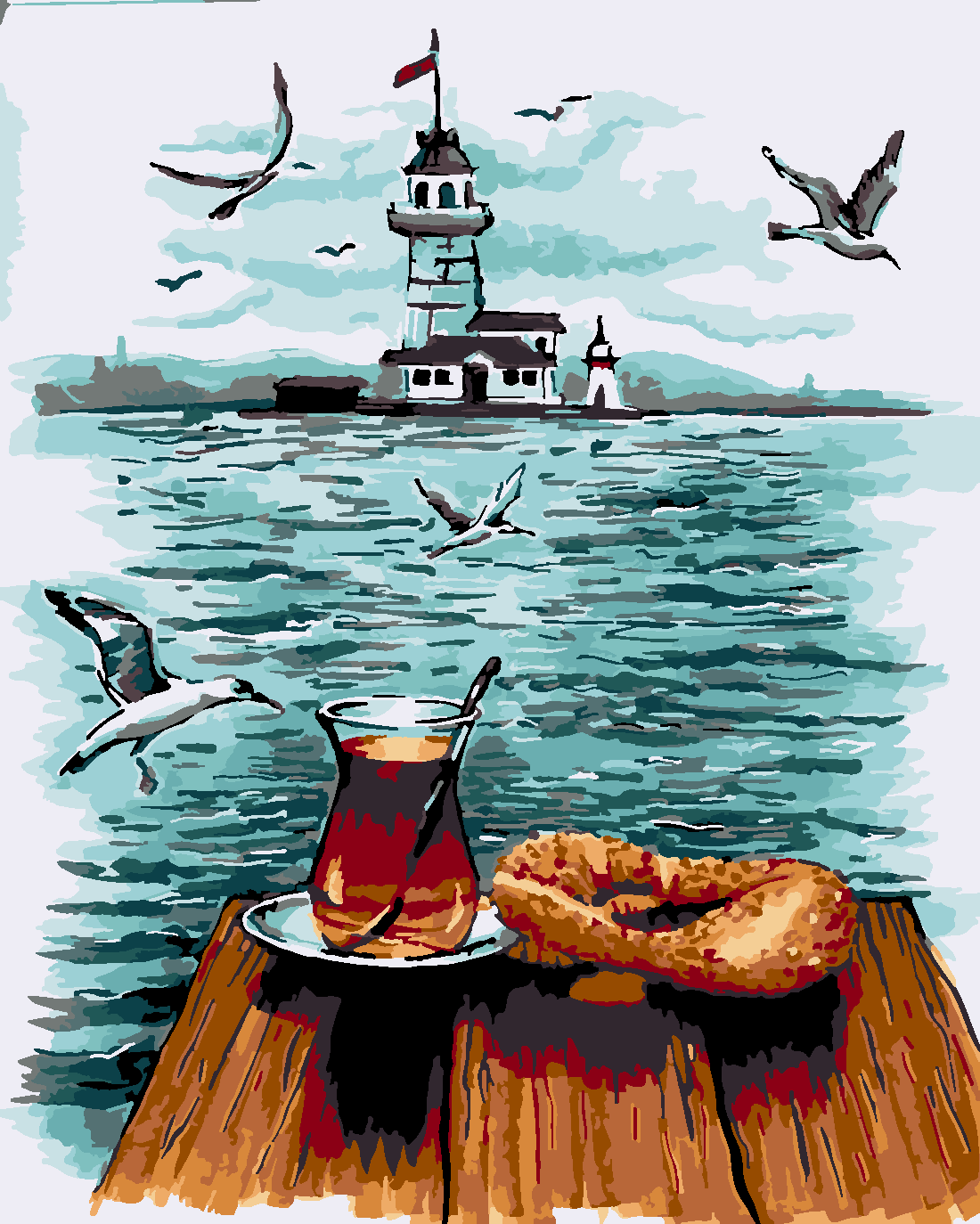 BOĞAZ VE ÇAY Boyama Seti 40x50 cm (Tuvale Gerili)