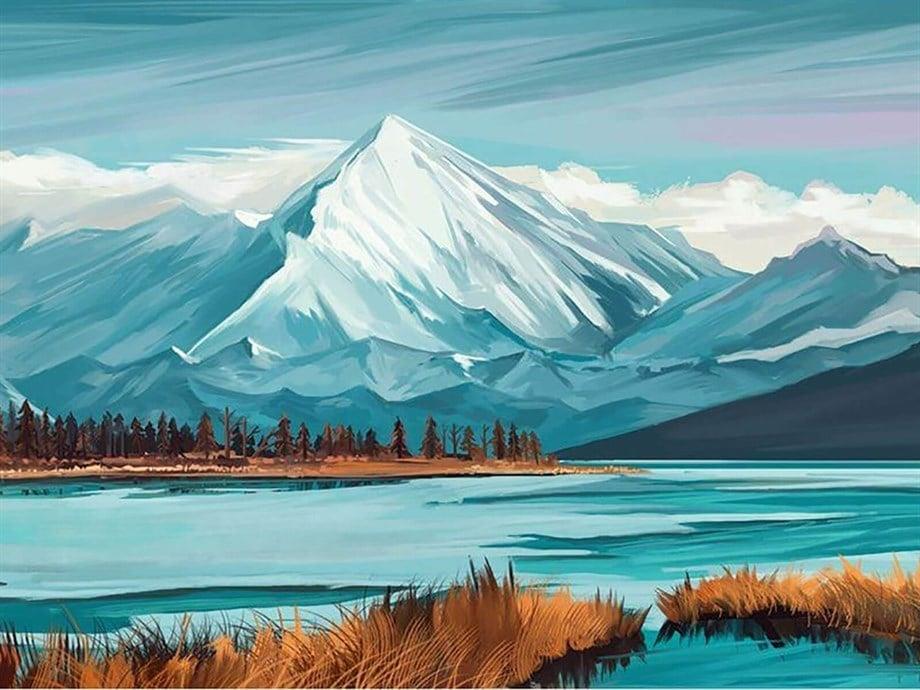 Buz Mavi Sayılarla Boyama Seti(40x50 cm Tuval Şasesine Gerili)