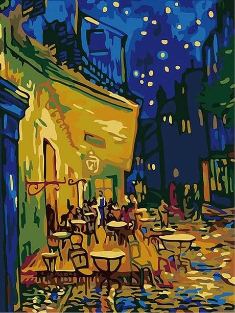 Cafe de Teras Sayılarla Boyama Seti 40x50 cm (Tuvale Gerili)