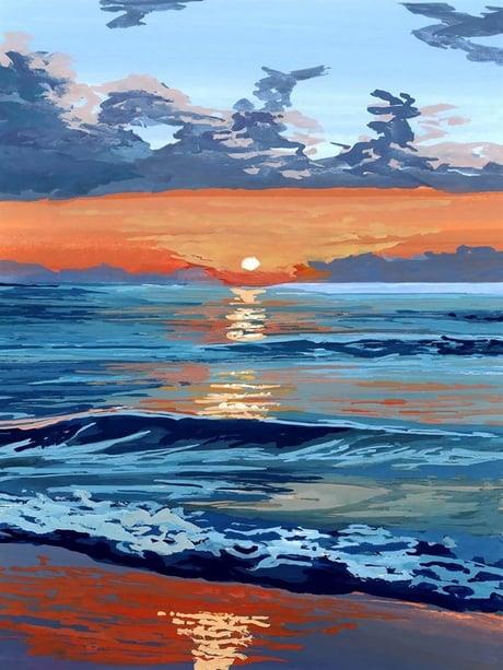 Dalgalar Vururken Sayılarla Boyama Seti 40x50 cm (Tuvale Gerili)
