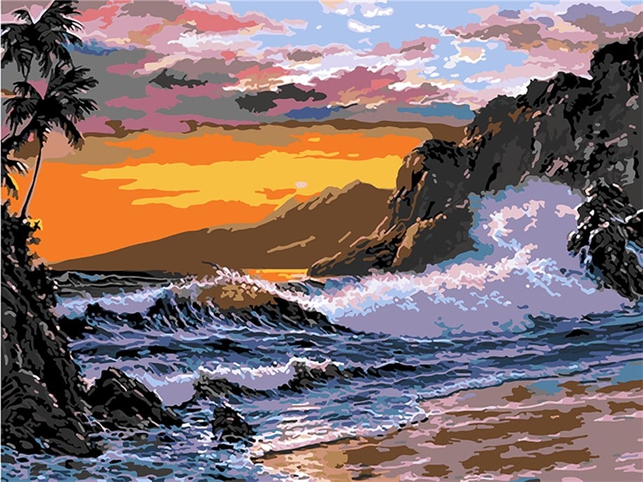 Dalgaların Hışırtısı Sayılarla Boyama Seti(50x65 cm Tuval Şasesine Gerili)
