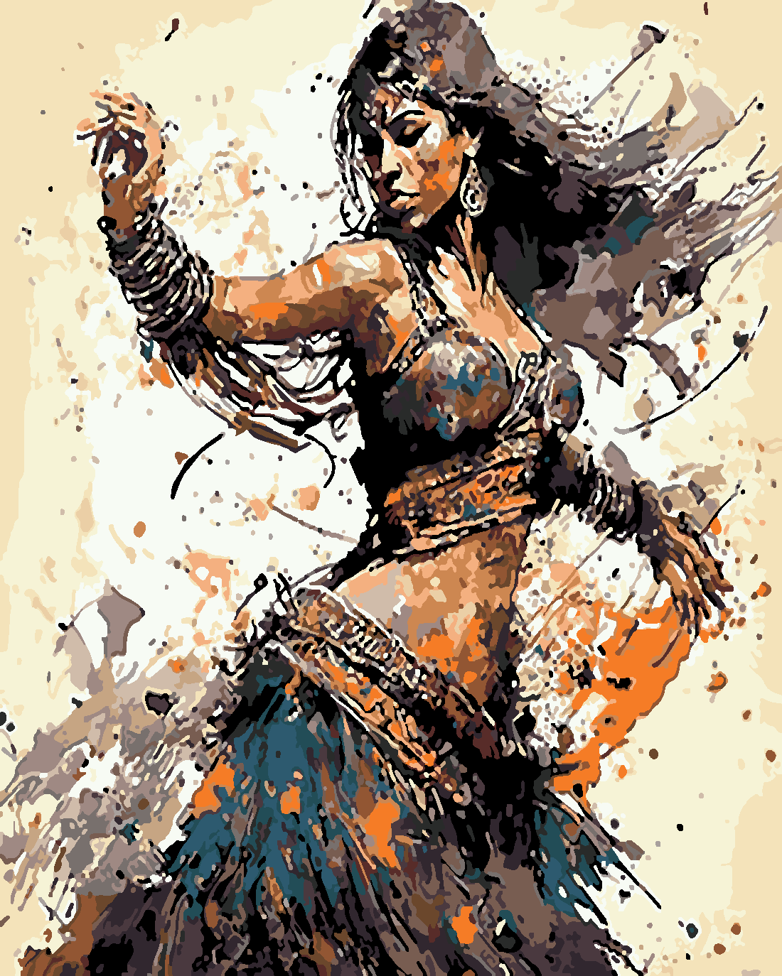 Dansöz Sayılarla Boyama Seti 40x50 cm (Tuvale Gerili)