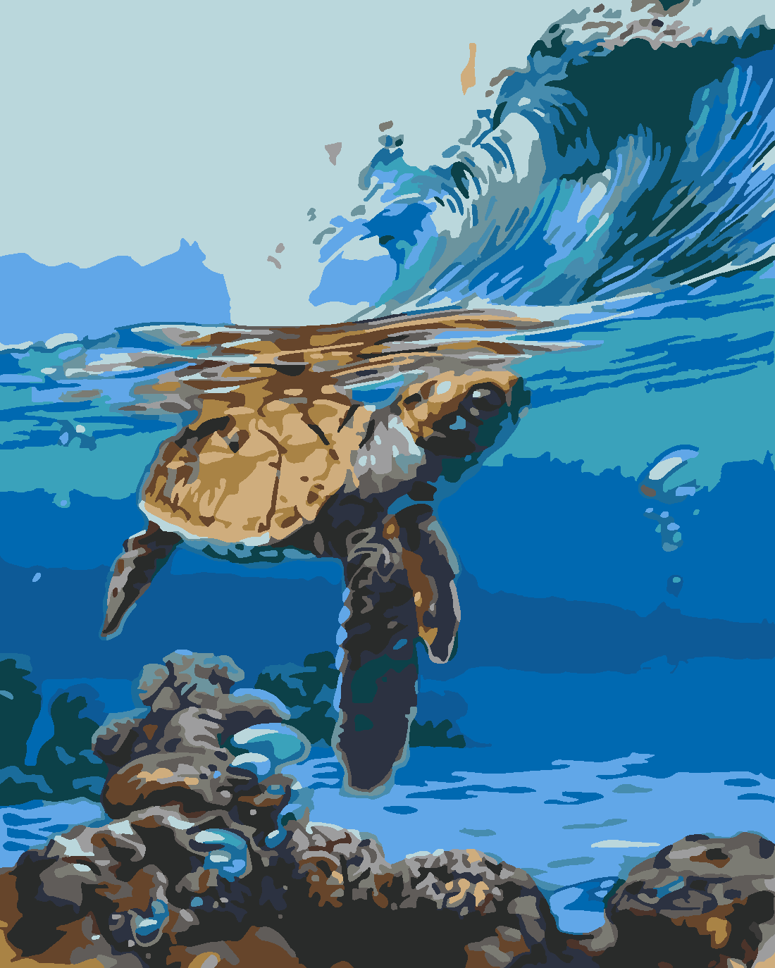 Deniz Kaplumbağasının Yolu Boyama Seti 40x50 cm (Tuvale Gerili)