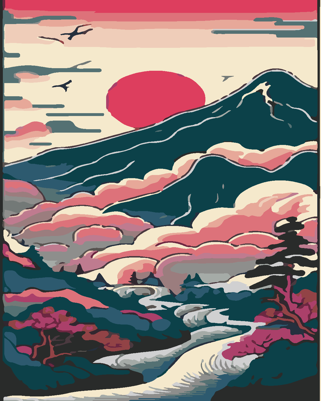 Fuji Dağının Görkemi Boyama Seti 40x50 cm (Tuvale Gerili)