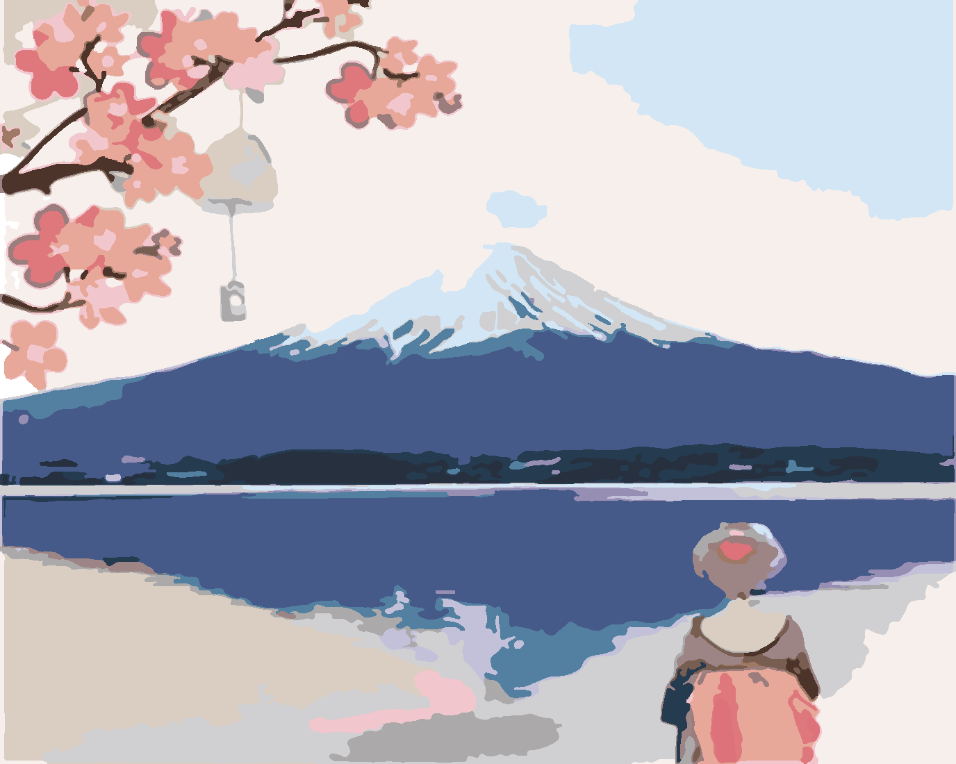 Fuji Dağı Sayılarla Boyama Seti 40x50 cm (Tuvale Gerili)