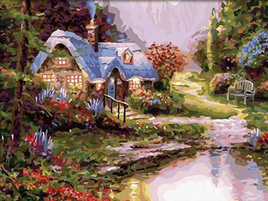 Gölet Evi Sayılarla Boyama Seti 40x50 cm (Tuvale Gerili)