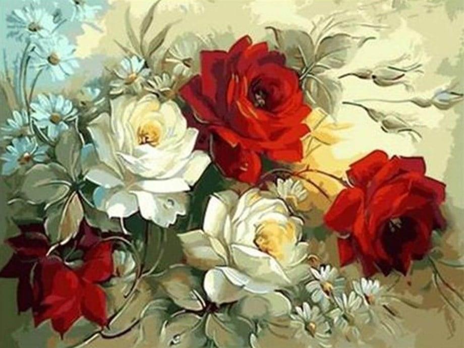 Gül Coşkusu Sayılarla Boyama Seti(40x50 cm Tuval Şasesine Gerili)