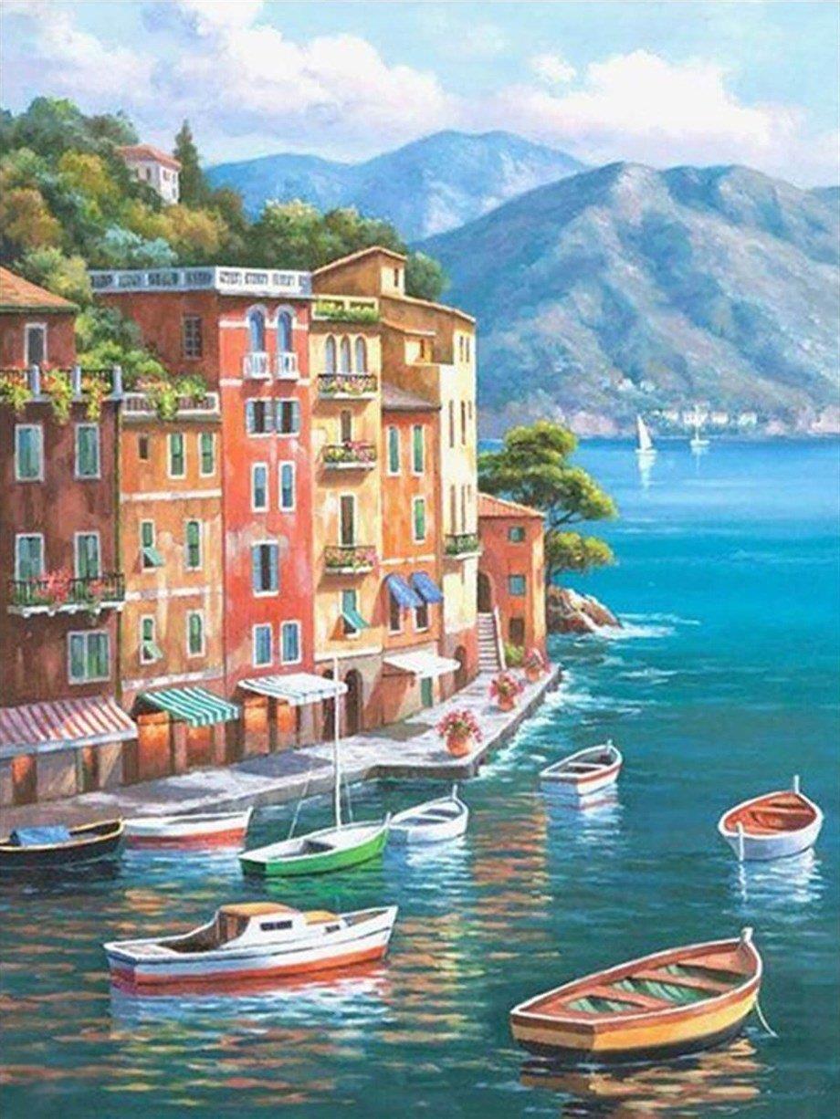 Güney İtalya Sayılarla Boyama Seti(40x50 cm Tuval Şasesine Gerili)