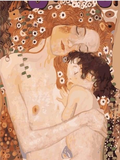 Gustav Klimt Anne ve Çocuk Sayılarla Boyama Seti 40x50 cm (Tuvale Gerili)