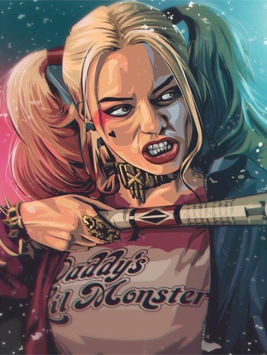 Harley Quinn 2 Sayılarla Boyama Seti(40x50 cm Tuval Şasesine Gerili)