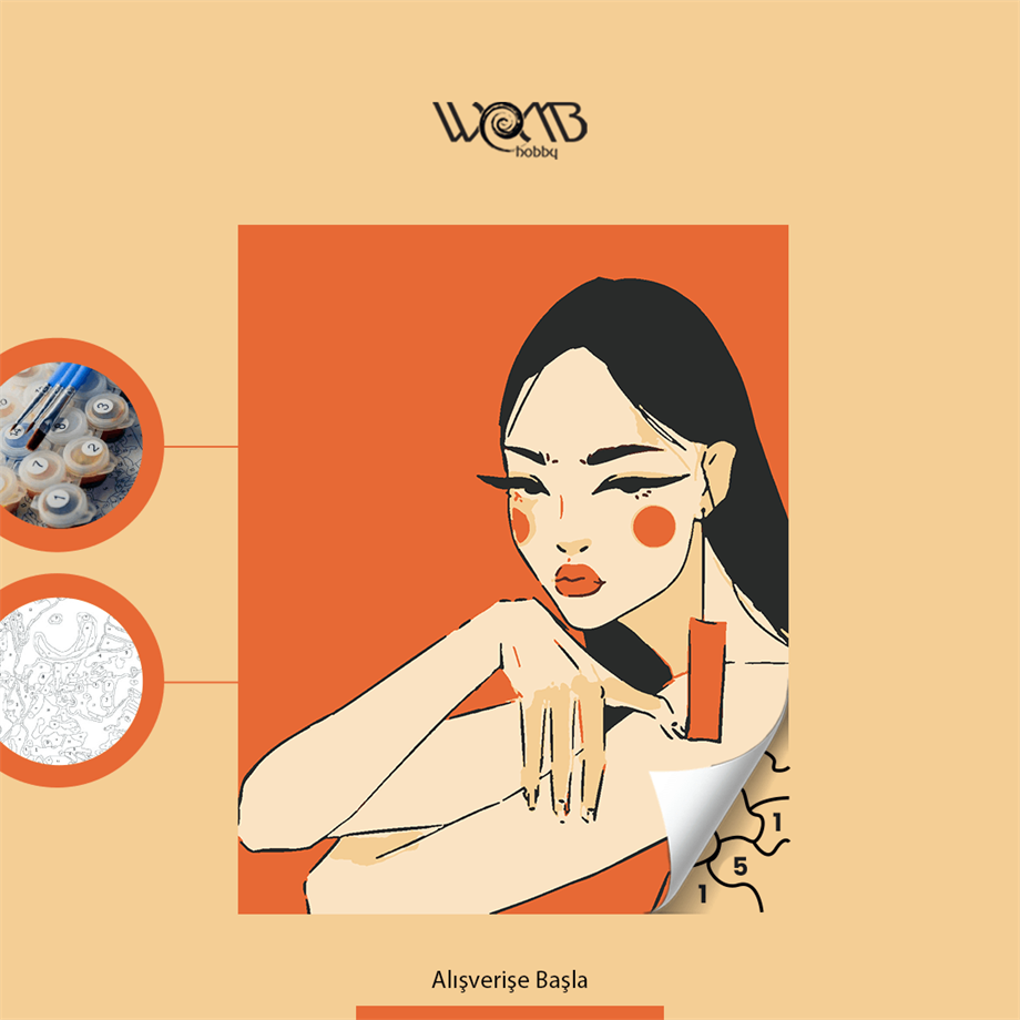 Japanese Woman Sayılarla Boyama Seti 30x40 cm (Tuvale Gerili)
