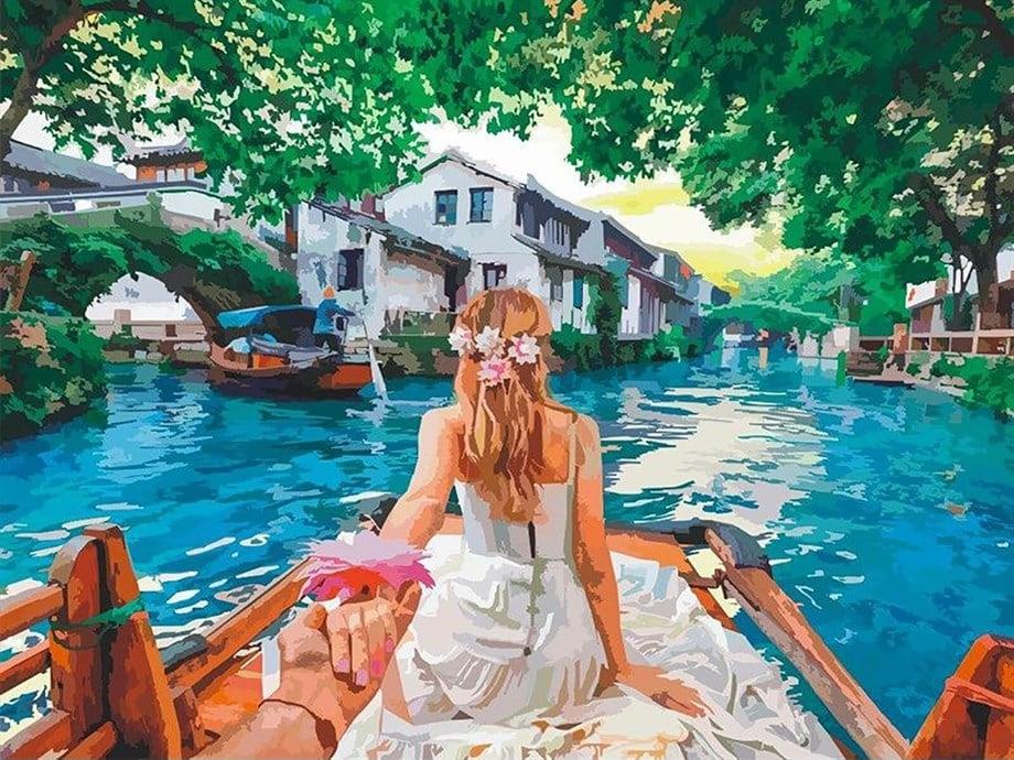 Kanal Gezisi Sayılarla Boyama Seti 40x50 cm (Tuvale Gerili)