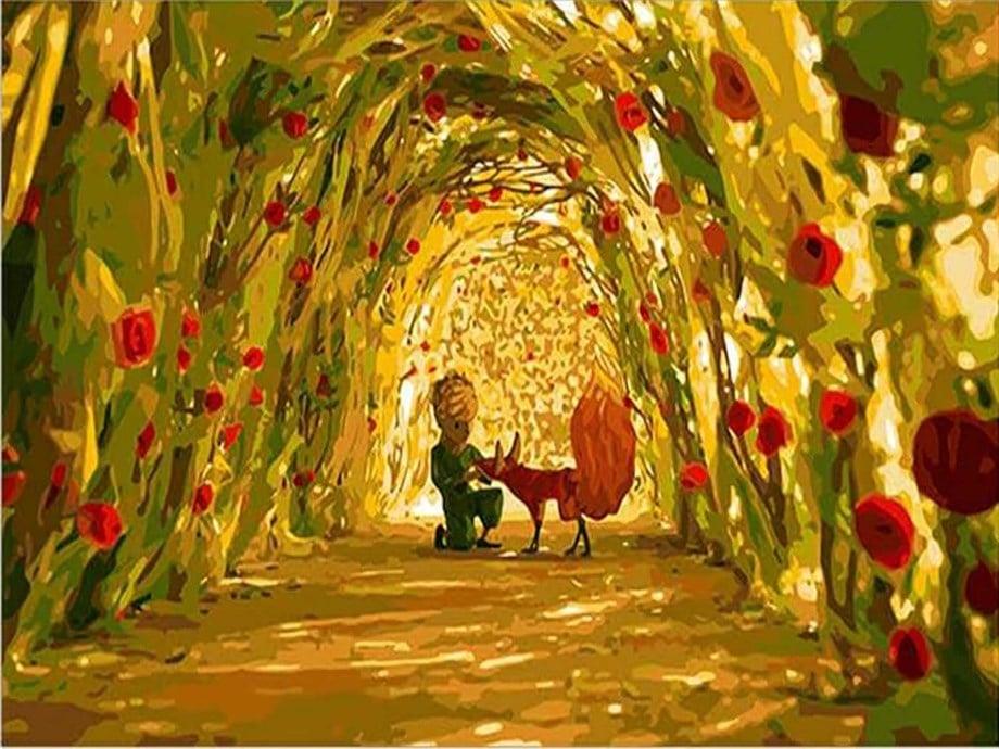 Küçük Prens ve Gül Bahçesi Sayılarla Boyama Seti 40x50 cm (Tuvale Gerili)