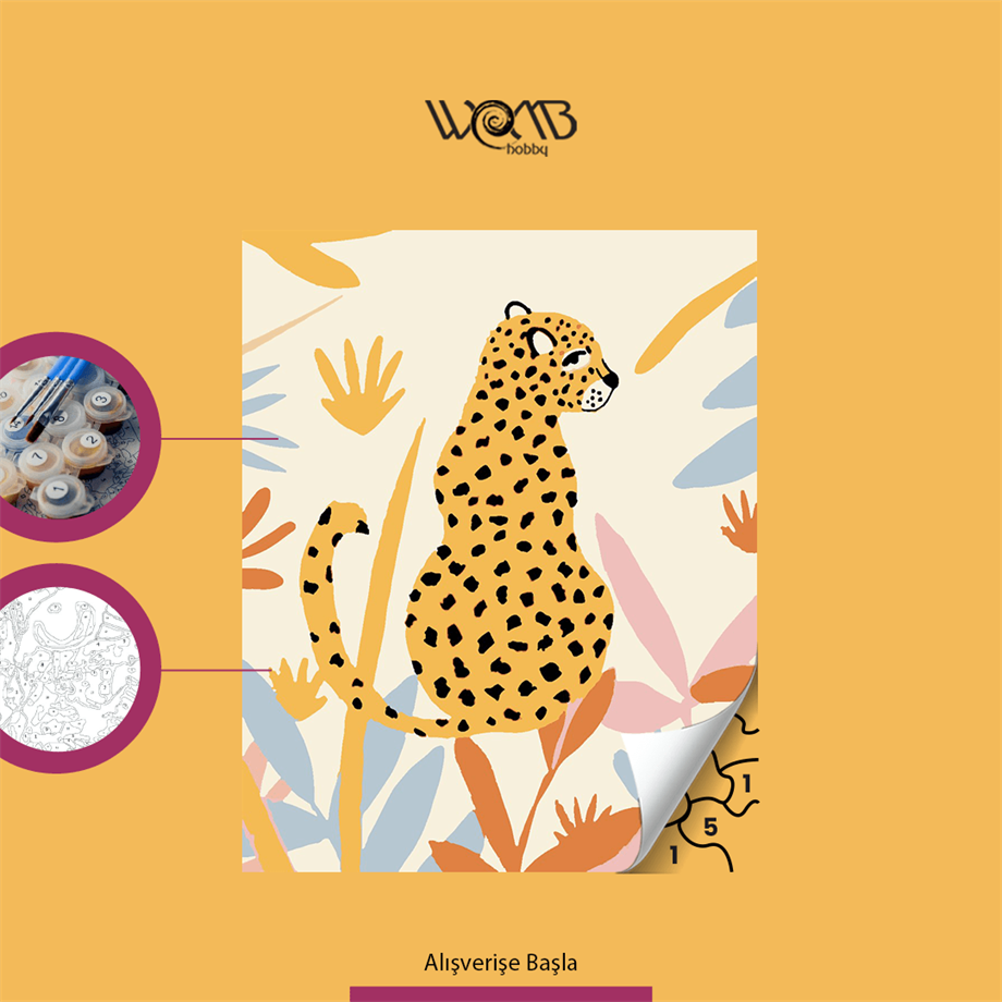 Leopar Çocuklar İçin Sayılarla Boyama Seti 30x40 cm (Tuvale Gerili)