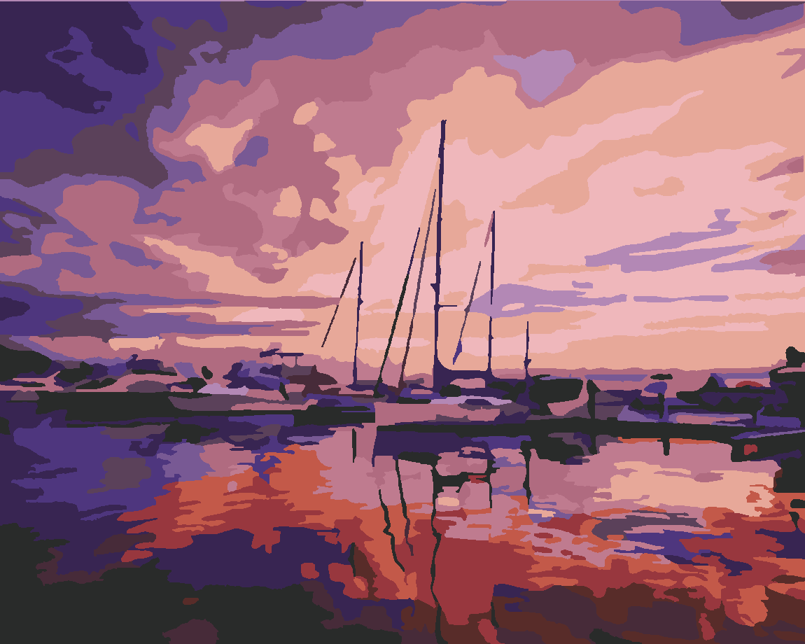MARİNADA GÜN BATIMI Boyama Seti 40x50 cm (Tuvale Gerili)