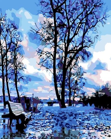 Mavi Bahar Sayılarla Boyama Seti(40x50 cm Tuval Şasesine Gerili)