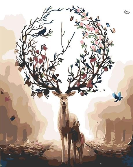 Mistik Geyik Sayılarla Boyama Seti 40x50 cm (Tuvale Gerili)