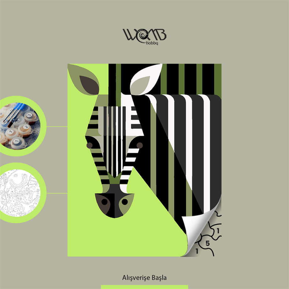 Modern Zebra Sayılarla Boyama Seti 30x40 cm (Tuvale Gerili)