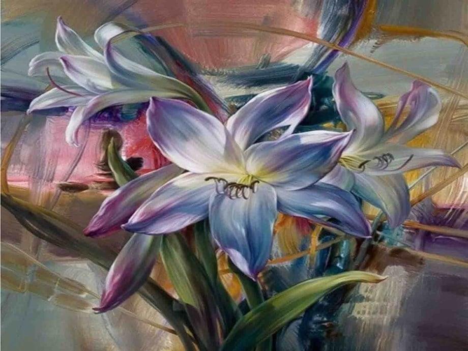 Mor Çiçekler Sayılarla Boyama Seti 40x50 cm (Tuvale Gerili)