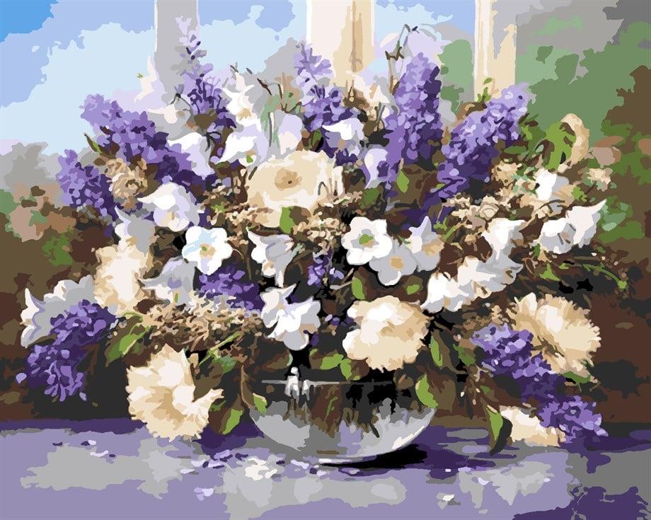 Mor ile Beyazın Dansı Sayılarla Boyama Seti 40x50 cm (Tuvale Gerili)