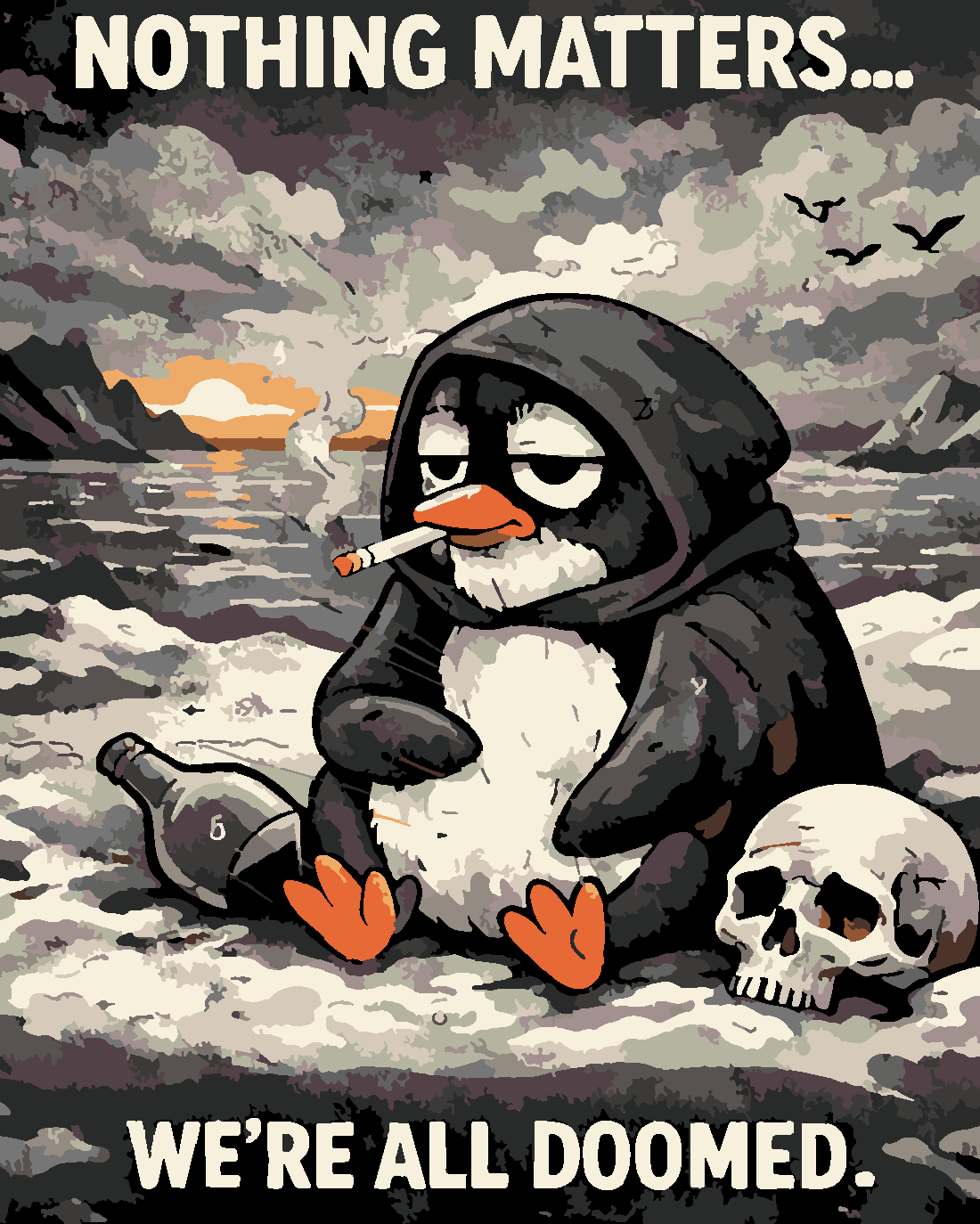 Nihilist Penguen ve hiçliğe Doğru Boyama Seti 40x50 cm (Tuvale Gerili)