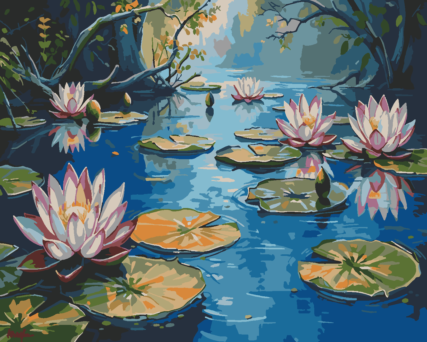 Nilüferin Büyüsü Boyama Seti 40x50 cm (Tuvale Gerili)