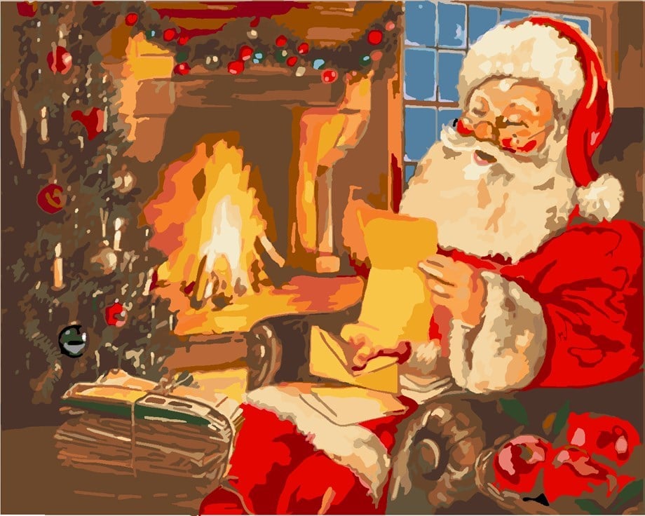 Noel Baba Sayılarla Boyama Seti 50x65 cm (Tuval Şasesine Gerili)