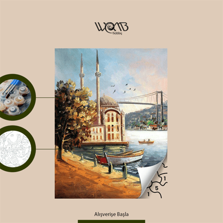 Ortaköy Cami Sayılarla Boyama Seti  (Tuvale Gerili)