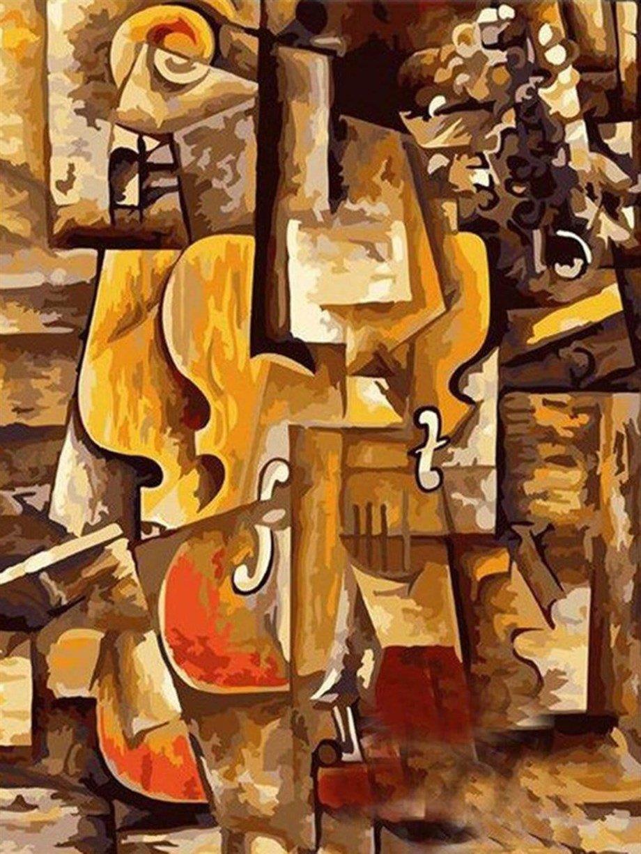 Picasso Viyolin ve Üzümler Sayılarla Boyama Seti(40x50 cm Tuval Şasesine Gerili)