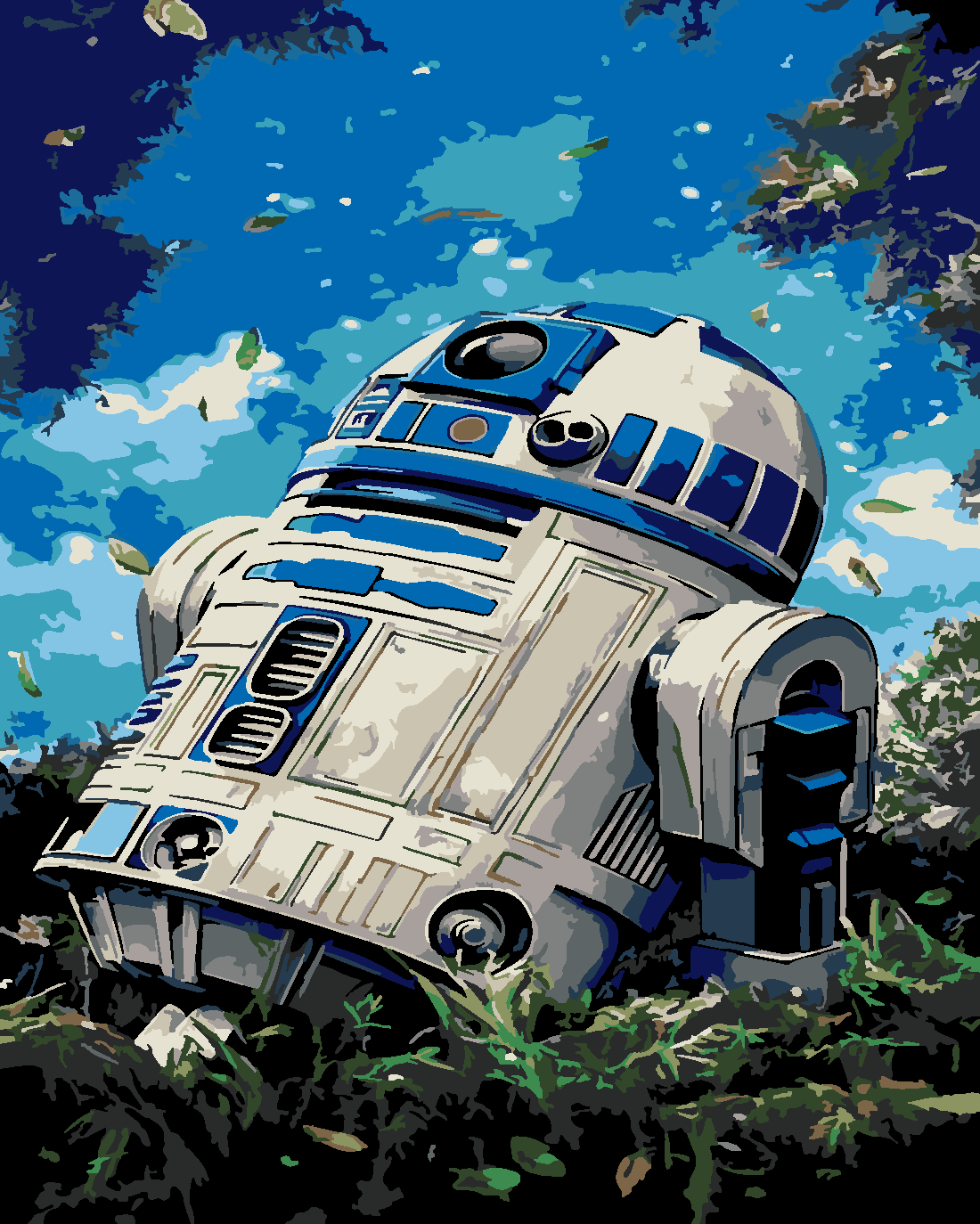 R2D2 Yıldızlara Karşı  Boyama Seti 40x50 cm (Tuvale Gerili)